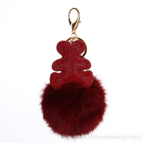 Full Rhinestone South Korea Velvet Bear Fur Pom Keychain